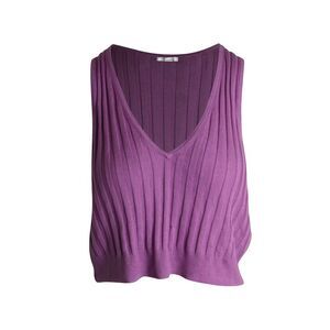 IRO V-Neck Ribbed Crop Top in Purple Silk